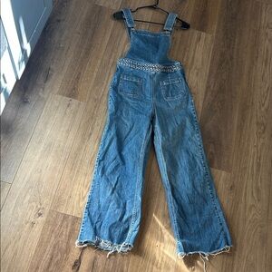 Zara Blue Denim Overalls with Frayed Hem